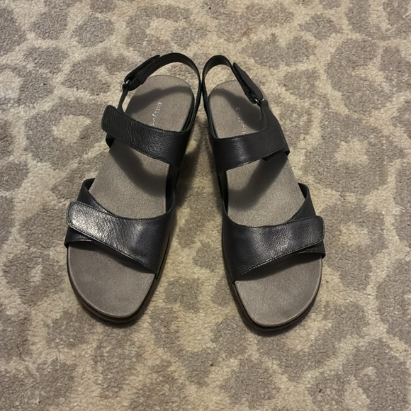 Easy Spirit Womens Hartwell Pewter Leather Slingback Wedge Sandals Shoes Narrow - Picture 2 of 4